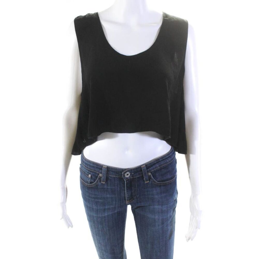 Otis & Maclain Womens Scoop Neck Boxy Crop Tank Top Black Size Small